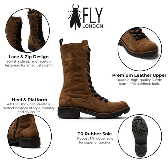 Fly London Women's Brown Leather Schnürstiefel mit Kampf-Knöchel – NOLE176 - Image 2