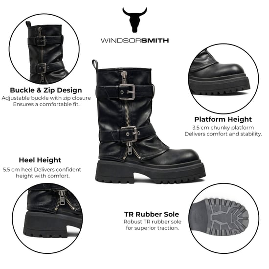 Windsorsmith Damen Schwarze, dicke Plateau-Stiefel mit hohem Pull-On – Vendetta - Image 2