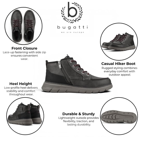 Bugatti Herren graue Leder-Schnürstiefel für Freizeit – Pulau - Image 2