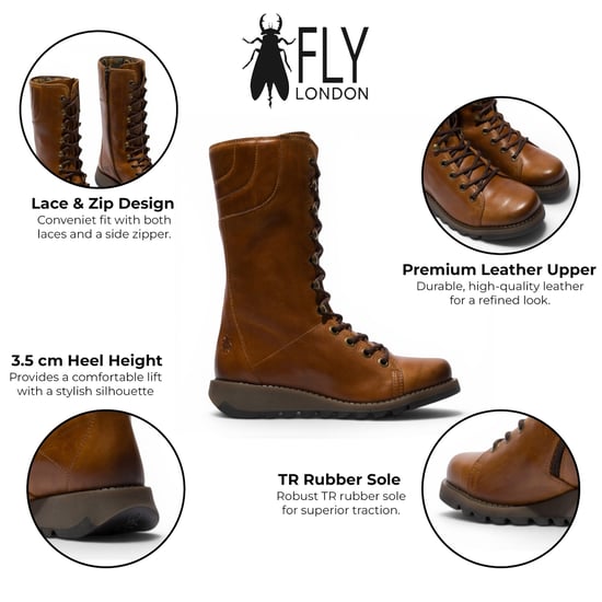 Fly London Women's braune Leder-Schnürstiefel für Kampf-Knöchel – STER768 - Image 2