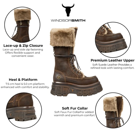 Windsorsmith Damen-Braune Wildleder-Plattform-Kampfpelzstiefel – Saintly - Image 2