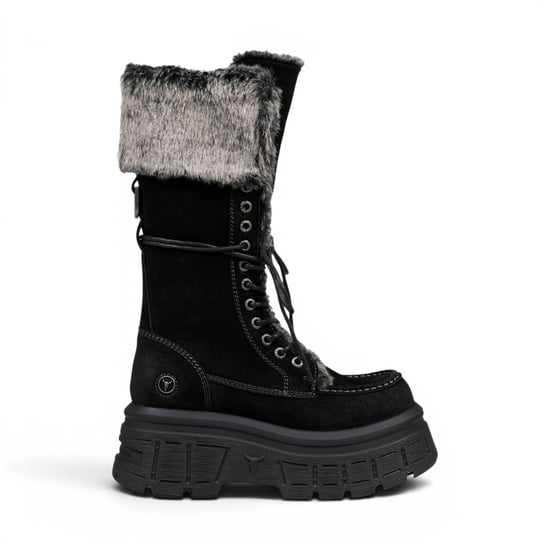 Windsorsmith Damen-Schwarze Wildleder-Plattform-Kampfpelzstiefel für Frauen – Saintly - Image 1