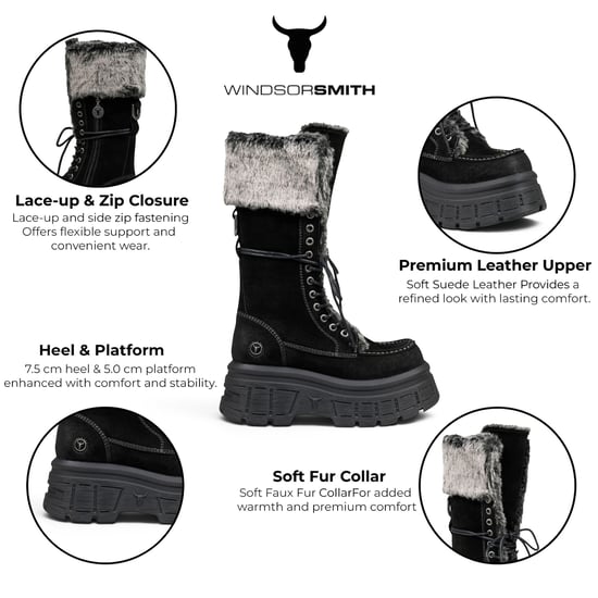 Windsorsmith Damen-Schwarze Wildleder-Plattform-Kampfpelzstiefel für Frauen – Saintly - Image 2