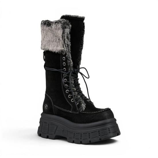 Windsorsmith Damen-Schwarze Wildleder-Plattform-Kampfpelzstiefel für Frauen – Saintly - Image 3