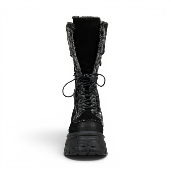 Windsorsmith Damen-Schwarze Wildleder-Plattform-Kampfpelzstiefel für Frauen – Saintly - Image 4