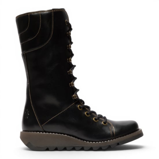 Fly London Women's Black Leather Strike-Up Combat Ankle Boots – STER768 - Image 1