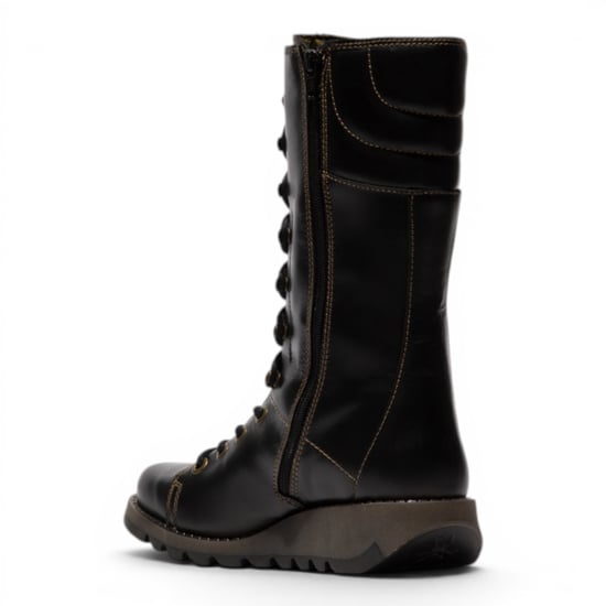 Fly London Women's Black Leather Strike-Up Combat Ankle Boots – STER768 - Image 4