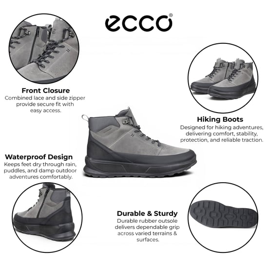 Ecco Herren wasserdichte schwarze graue Leder-Outdoor-Wanderstiefel – Byway 2.0 - Image 2