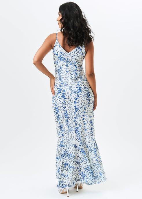 Maxikleid aus Chiffon mit Blumenmuster und Dobby-Effekt in Elfenbein, mit Trägern - Image 4