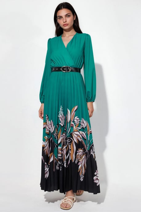 Blumen-Midi-Kleid mit Gürtel - Image 1