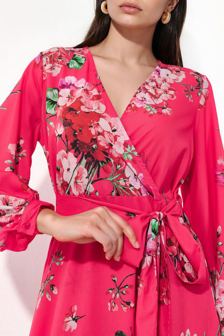 Blumengemustertes Midi-Wickelkleid - Image 4
