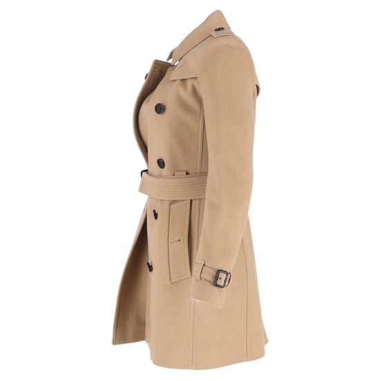 Burberry zweireihiger, gegürteter Kurzmantel aus brauner Wolle - Image 2