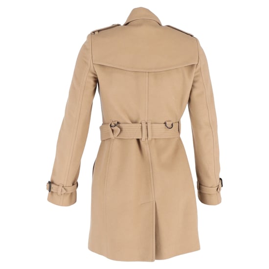 Burberry zweireihiger, gegürteter Kurzmantel aus brauner Wolle - Image 3