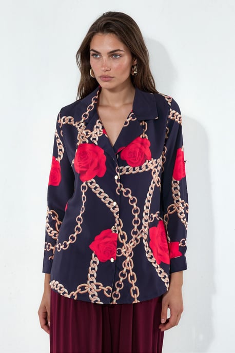 Blumen-Crepe-Shirt mit Knopfleiste - Image 3