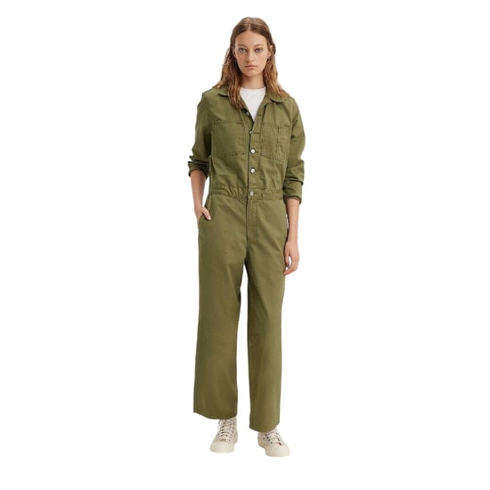 Levis - "Iconic" Jumpsuit für Damen, Mit Kragen, Denim, Weites Bein, Langärmlig (Oliv) - Image 3