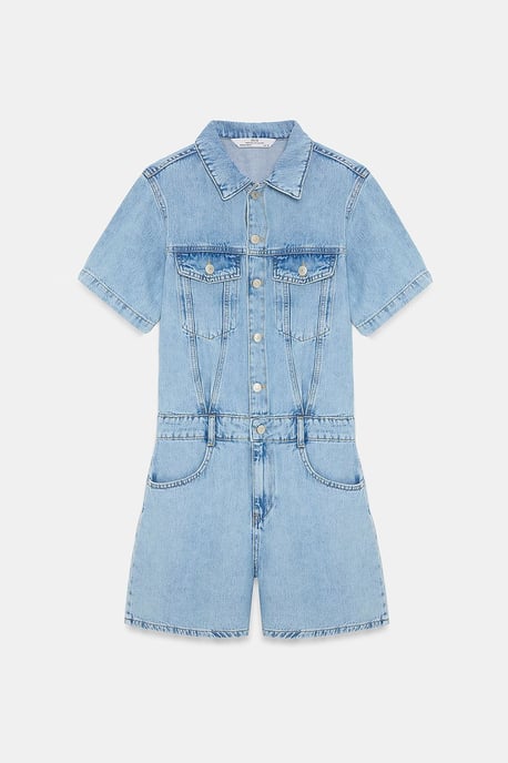 Denim-Geschirrhosen-Shorts mit Hemdkragen - Image 5