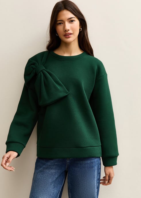 Oversize-Pullover in Khaki mit aufgenähtem Schleifen-Patch - Image 3