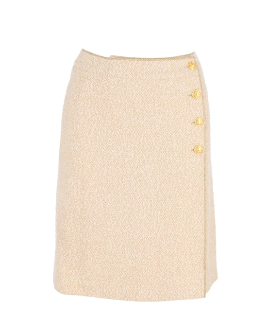 Chanel Wickelrock mit goldenen Knöpfen aus cremefarbener Wolle - Image 1