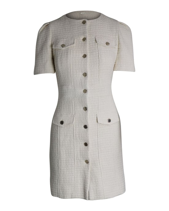 Maje Rillio Minikleid aus Bouclé-Tweed mit Knopfleiste in Creme-Baumwolle - Image 1
