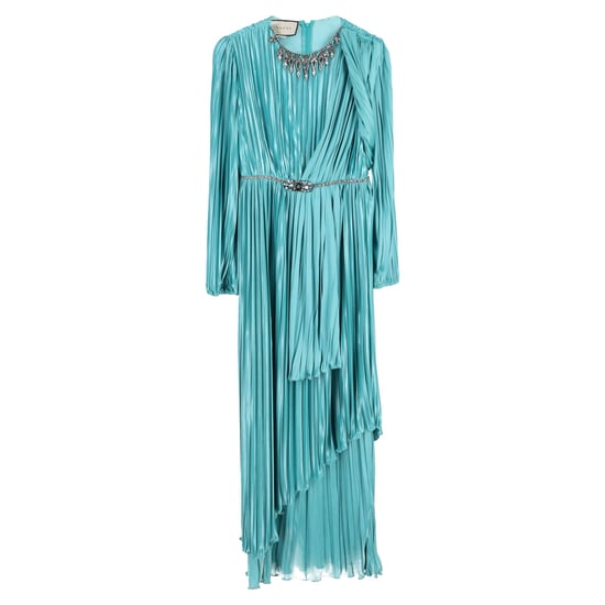 Gucci-Kleid aus blauer Seide, verziert mit Kristallen, drapiert und plissiert. - Image 2