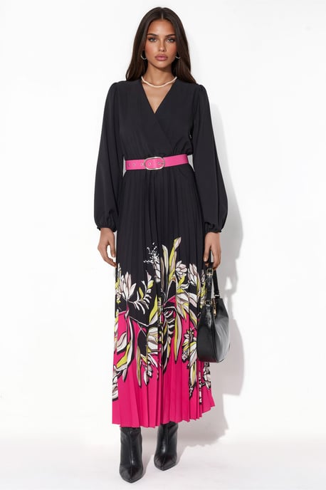 Blumiges Midi-Kleid mit Gürtel - Image 1