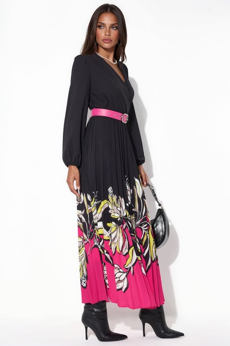 Blumiges Midi-Kleid mit Gürtel - Image 2