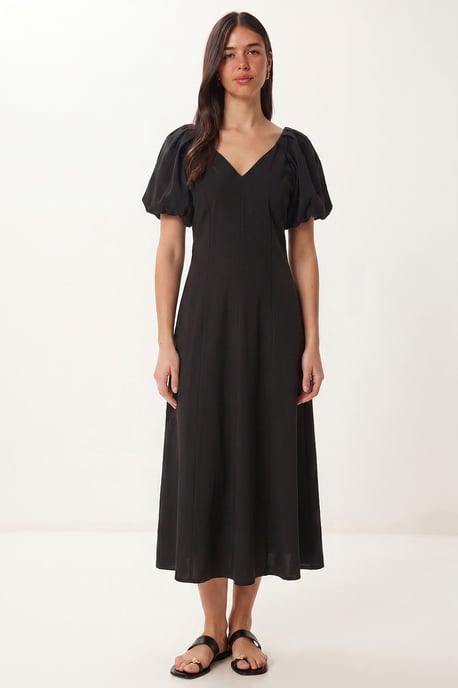 Damen A-Linien Midi Kleid mit V-Ausschnitt - Image 1