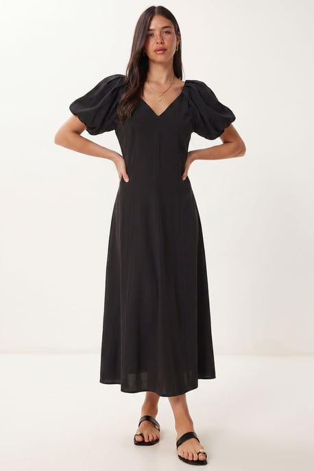 Damen A-Linien Midi Kleid mit V-Ausschnitt - Image 2