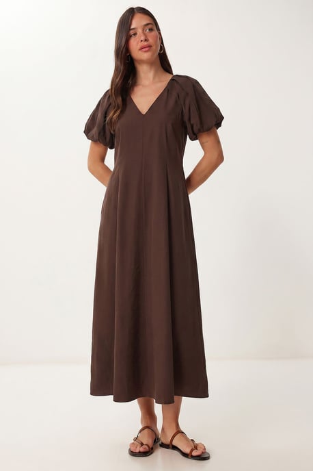 Damen A-Linien Midi Kleid mit V-Ausschnitt - Image 2