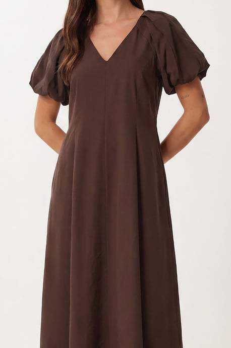 Damen A-Linien Midi Kleid mit V-Ausschnitt - Image 3