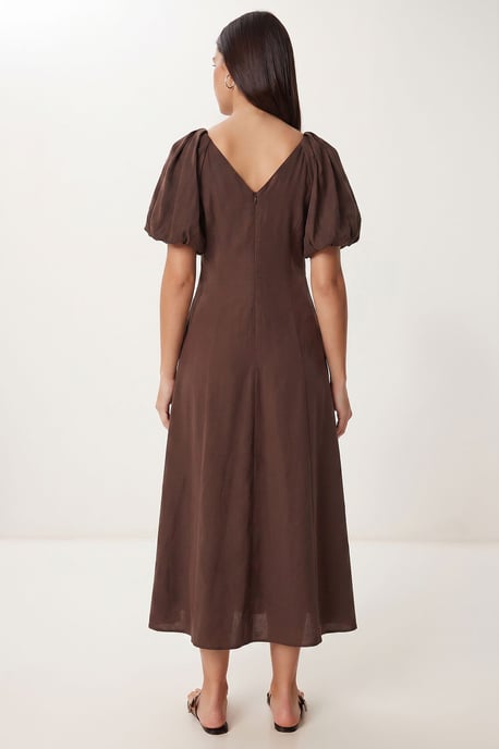 Damen A-Linien Midi Kleid mit V-Ausschnitt - Image 4