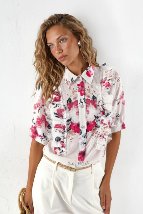 Bluse mit Blumenmuster und Kragen aus Popeline - Image 1