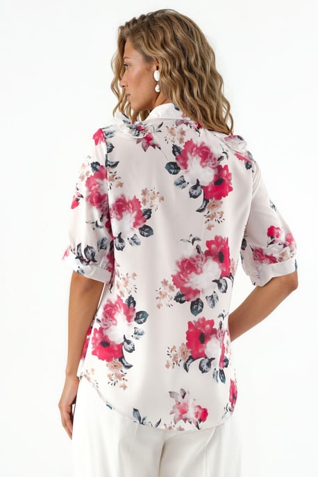 Bluse mit Blumenmuster und Kragen aus Popeline - Image 3