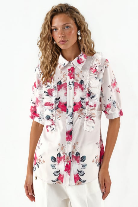 Bluse mit Blumenmuster und Kragen aus Popeline - Image 5