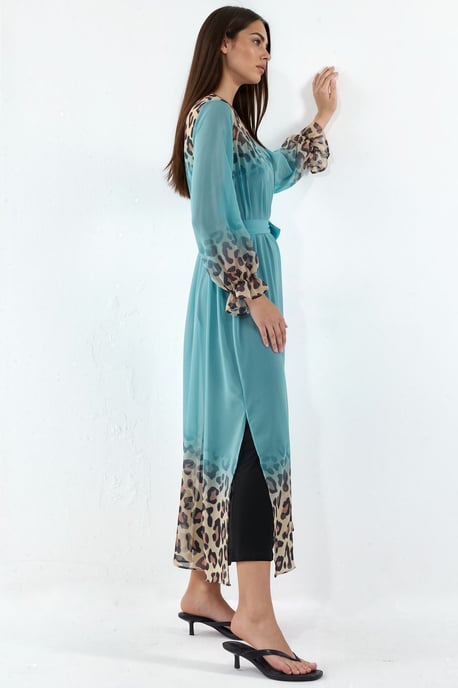 Bedruckter Maxi Chiffon Umhang mit Gürtel - Image 2