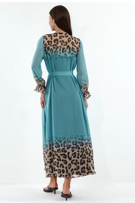 Bedruckter Maxi Chiffon Umhang mit Gürtel - Image 3