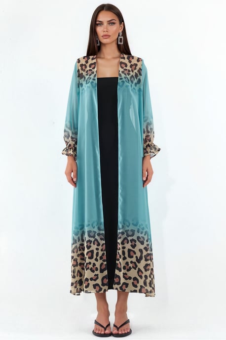 Bedruckter Maxi Chiffon Umhang mit Gürtel - Image 5