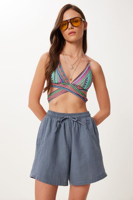Hochtaillierte Weite Baumwollshorts - Image 1