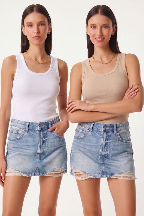 Fitted U-Hals Gestricktes 2er-Pack Tanktop - Image 2