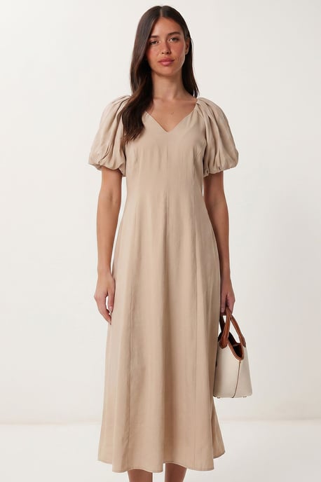 Damen A-Linie Midi Kleid mit V-Ausschnitt - Image 3