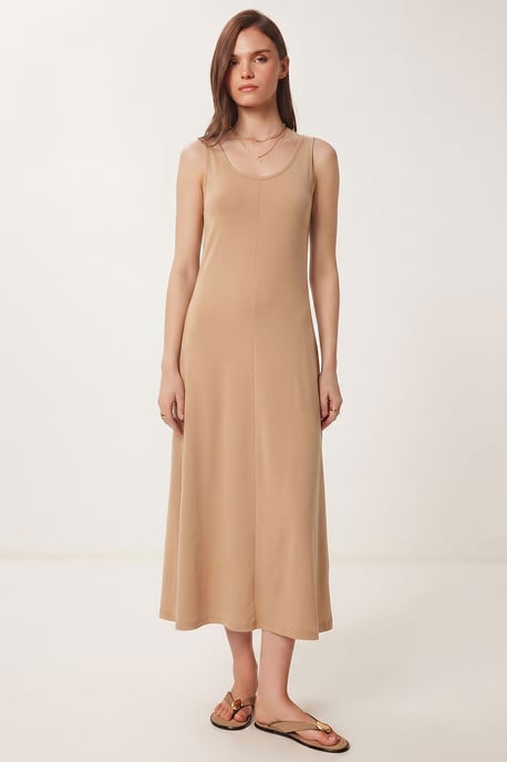 U-Kragen Midi Kleid - Image 1