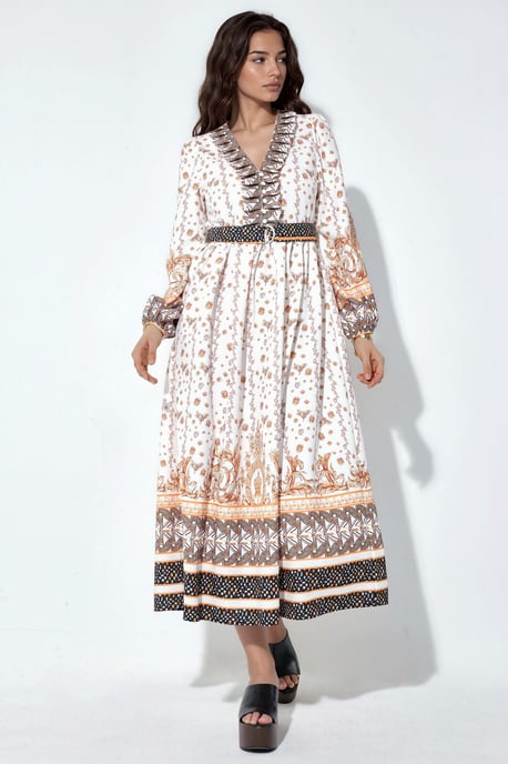 Blumen-Midi-Kleid mit Gürtel - Image 1