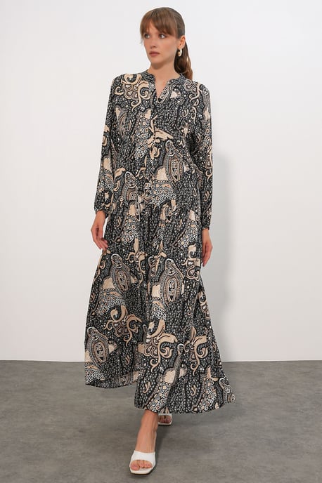 Gemustertes V-Ausschnitt Maxikleid - Image 3