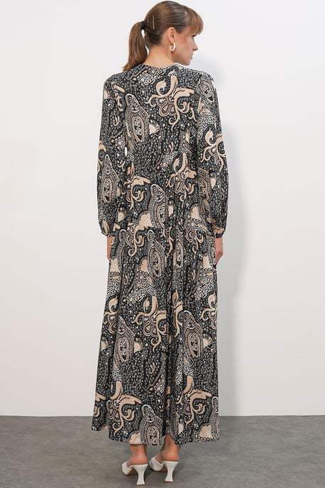 Gemustertes V-Ausschnitt Maxikleid - Image 5