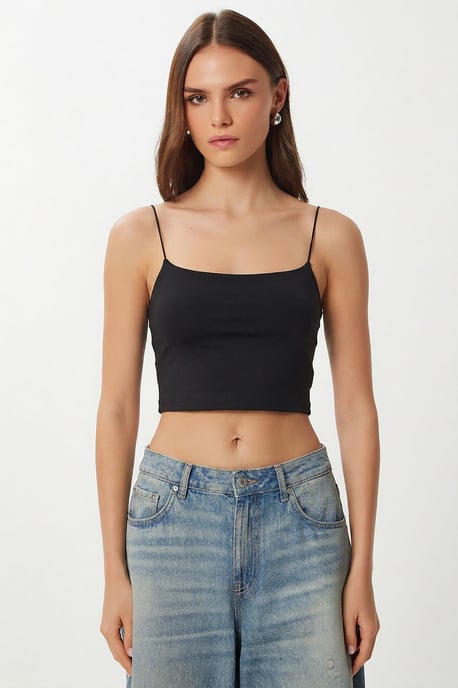 Slim Fit Quadrat-Ausschnitt Crop Top - Image 2