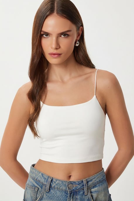 Slim Fit Quadrat-Ausschnitt Crop Top - Image 4