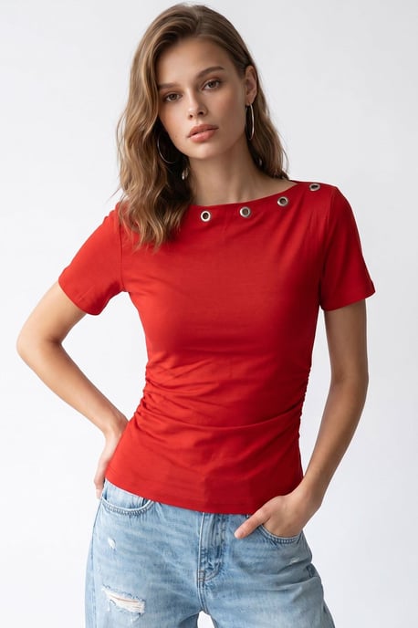 Damen Slim Fit Boot-Ausschnitt T-Shirt - Image 1