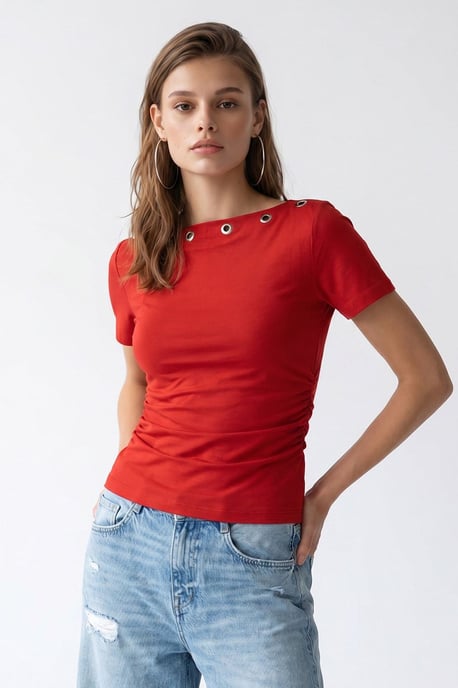 Damen Slim Fit Boot-Ausschnitt T-Shirt - Image 2