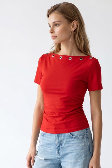 Damen Slim Fit Boot-Ausschnitt T-Shirt - Image 4
