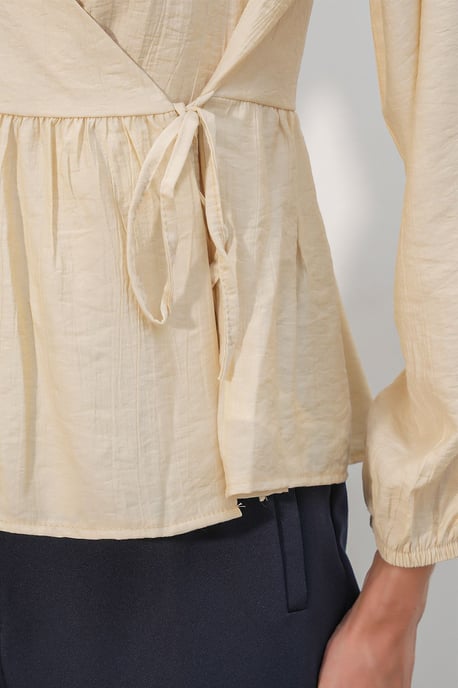 V-Ausschnitt Bluse mit Bindedetail aus Crepe - Image 4